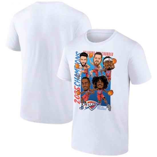 Men Oklahoma City Thunder White 2025 Finals Champions Caricature Full Court T Shirt